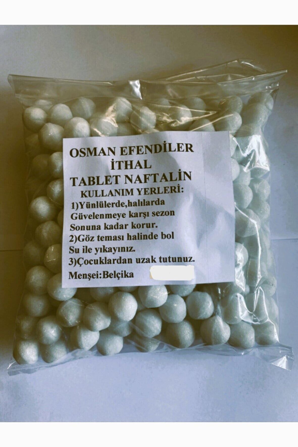 Tablet (BİLYA) Ithal Naftalin 1oo gr (MENŞEİ:BELÇİKA) ÖDEMİŞ OSMANEFENDİLER