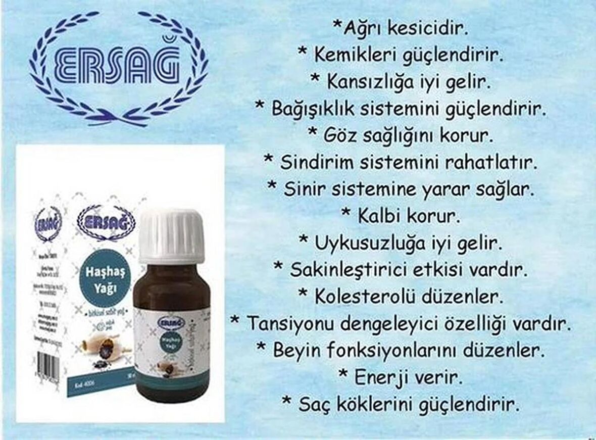 ERSAĞ HAŞHAŞ YAĞI 30 ML