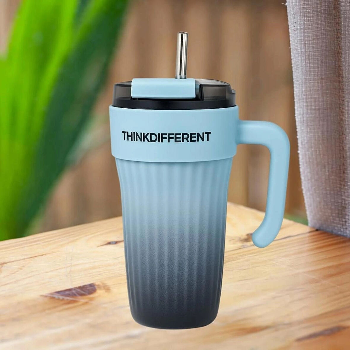 Bondy Think Different Kulplu Kapaklı Büyük Boy Mug 860 ml - Pipetli Paslanmaz Çelik Termos Bardak