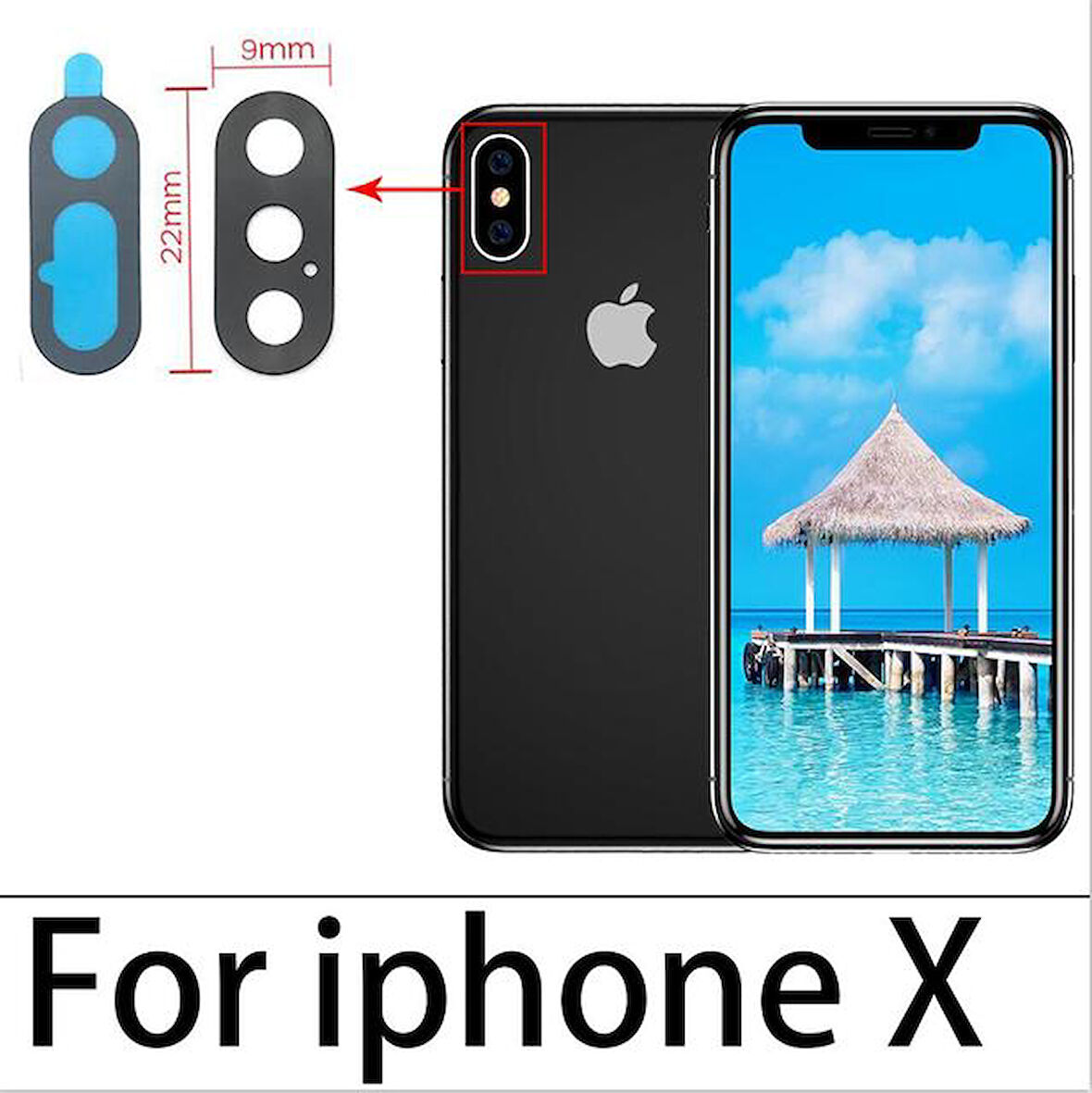 Tkgz İPhone X Arka Kamera Camı Lens Yapışkanlı