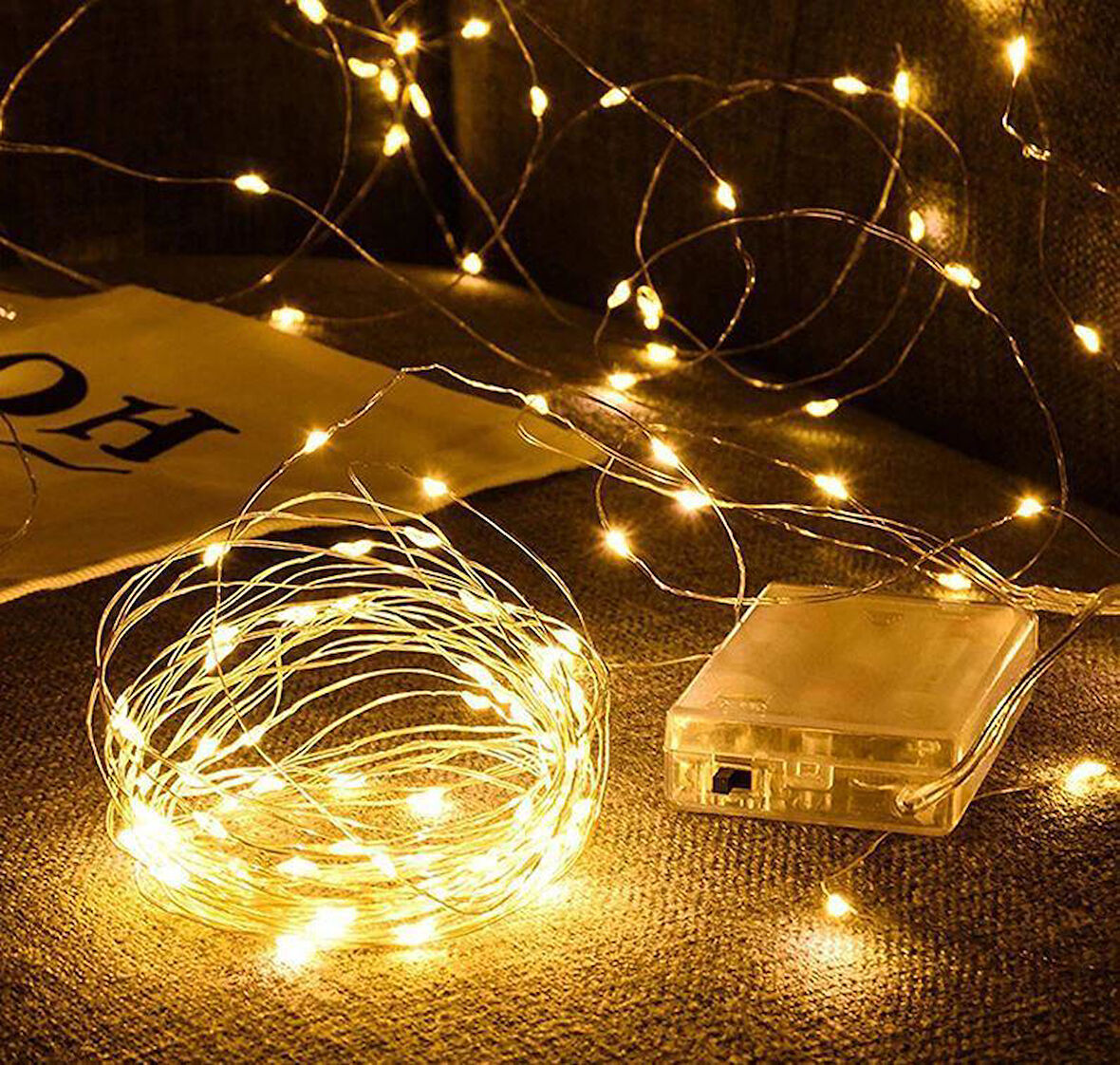 5 Metre Sarı Peri Led + Pil - Sarı Işık Led Aydınlatma - Dekoratif Işık - Su Geçirmez Led