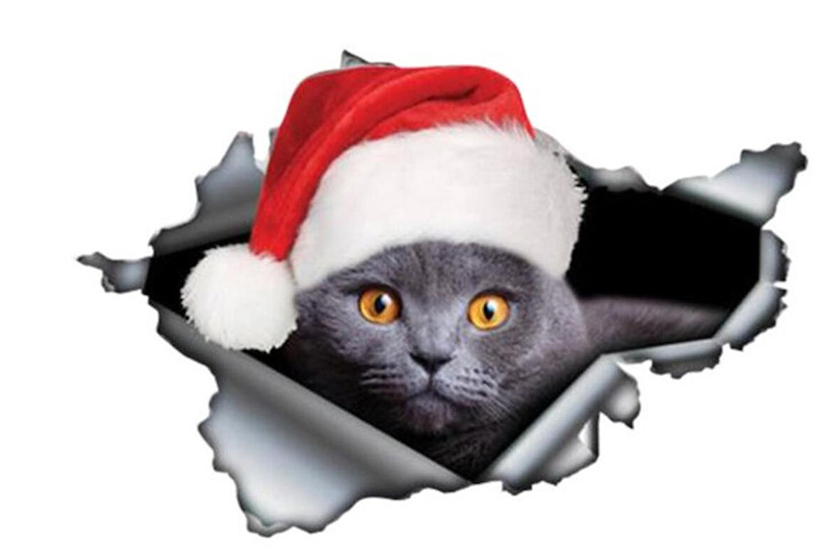 Santa şapka Komik Kedi etiket Araba Sticker 18CM,