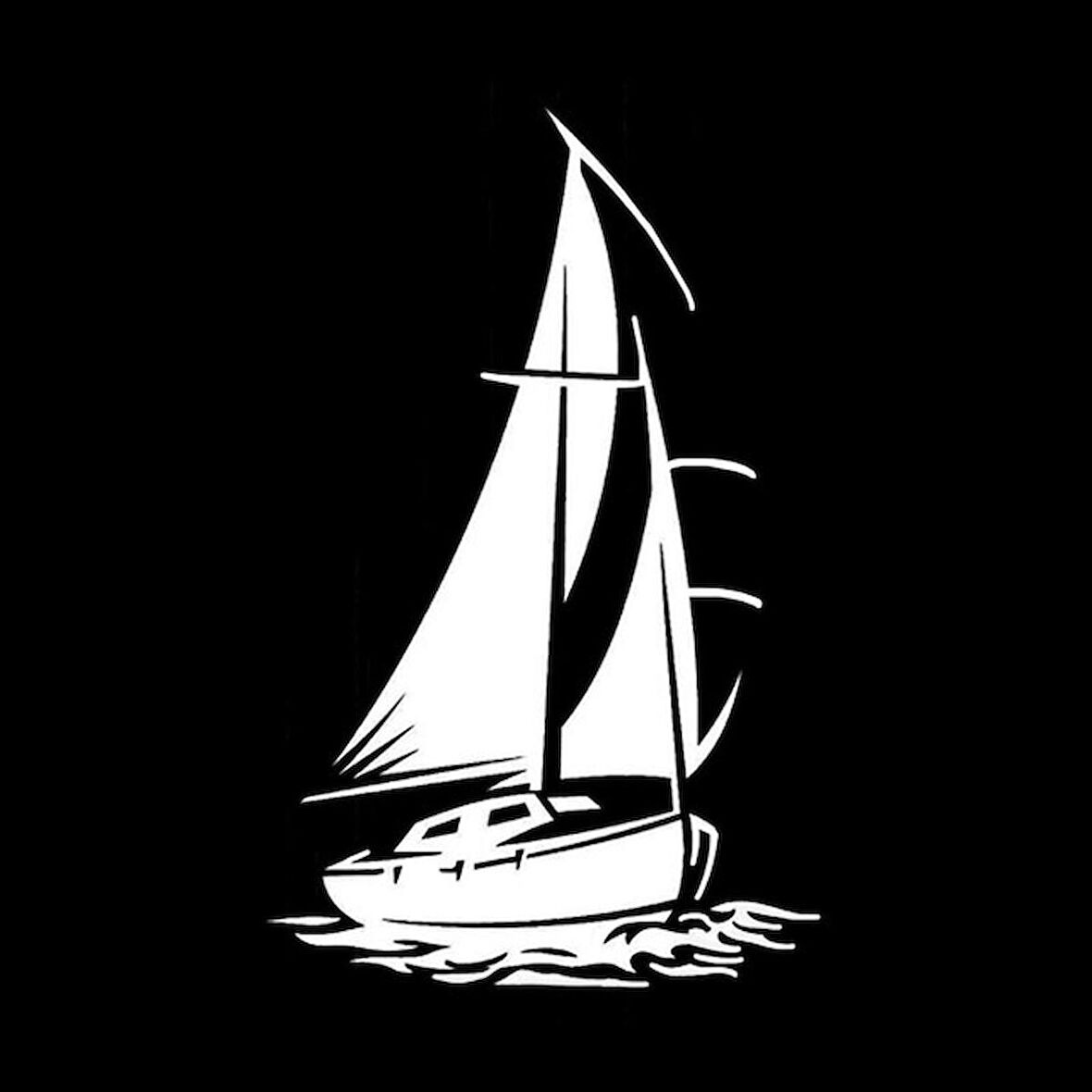 Tekne gemi deniz okyanus dalgaları araba Sticker 30 Cm Beyaz Renk