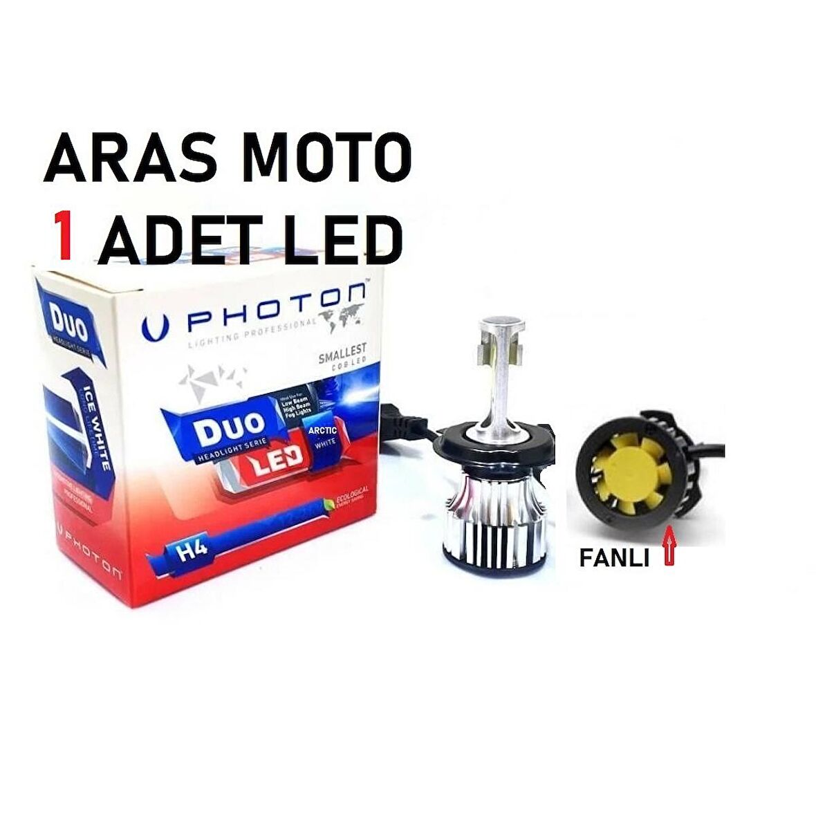 Motosiklet H4 Photon Fanlı Xenon Led Ampül 12-24 V (Duo Soğutucu Fanlı Model) 1 ADET-ARAS MOTO