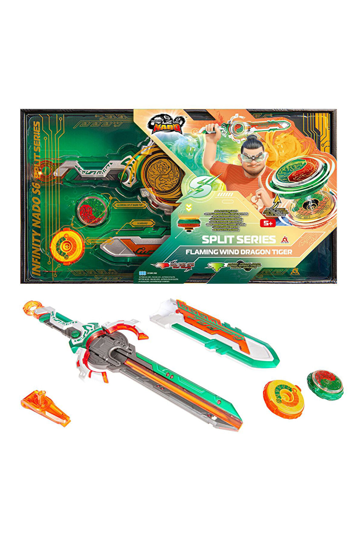 Infinity Nado Split Serisi Alevli Rüzgar Ejderhası Kaplanı  Infınity Nado Beyblade Işıklı Kılıç