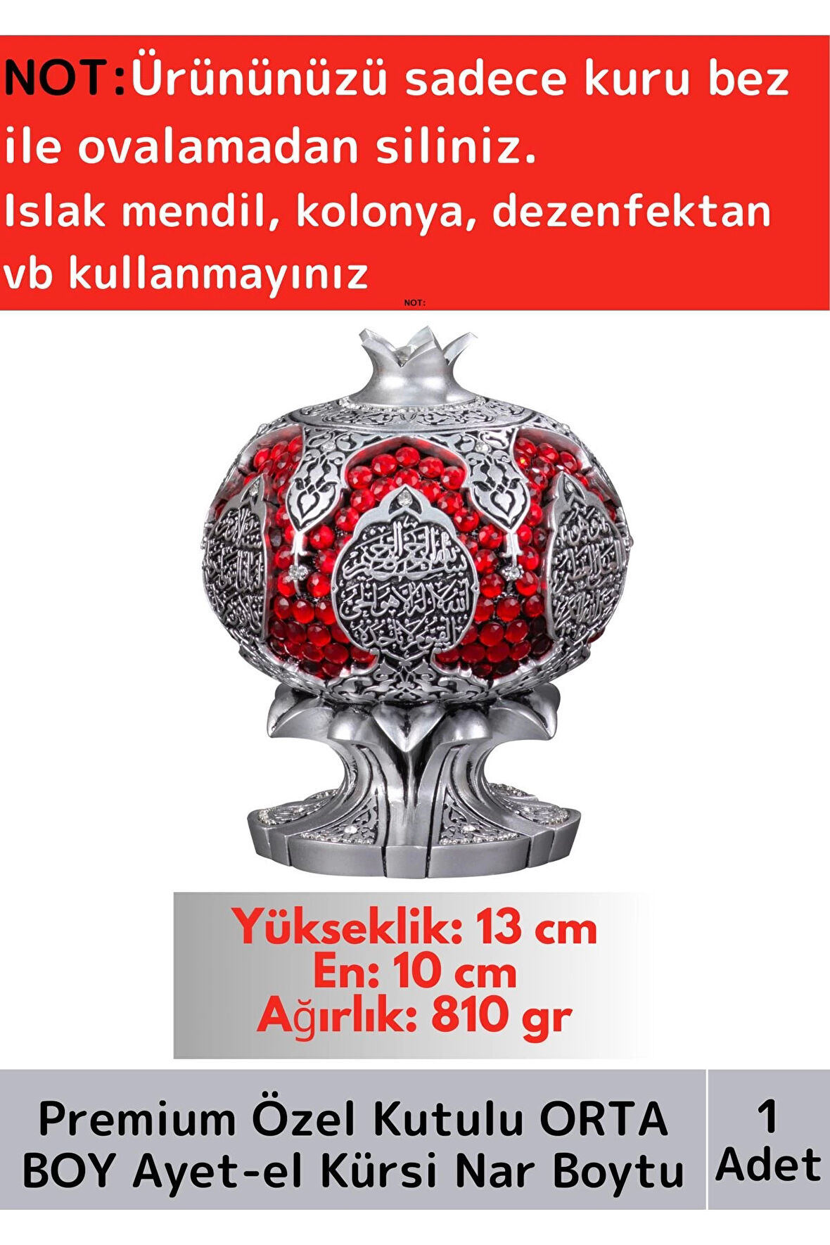 Premium Özel Kutulu Antik Gümüş Renk Canlılık Pozitiflik Bereket Ayet-el Kürsi Dekoratif Nar Boytu