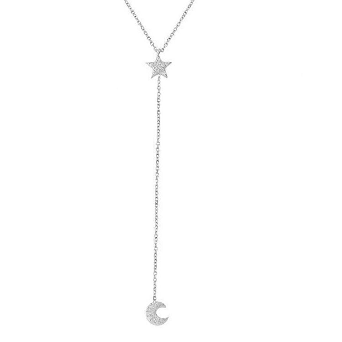 Zirkon Taşlı Pırlanta Montür Gümüş Altın Kaplama Ay Yıldız Sallantılı Gümüş Kolye