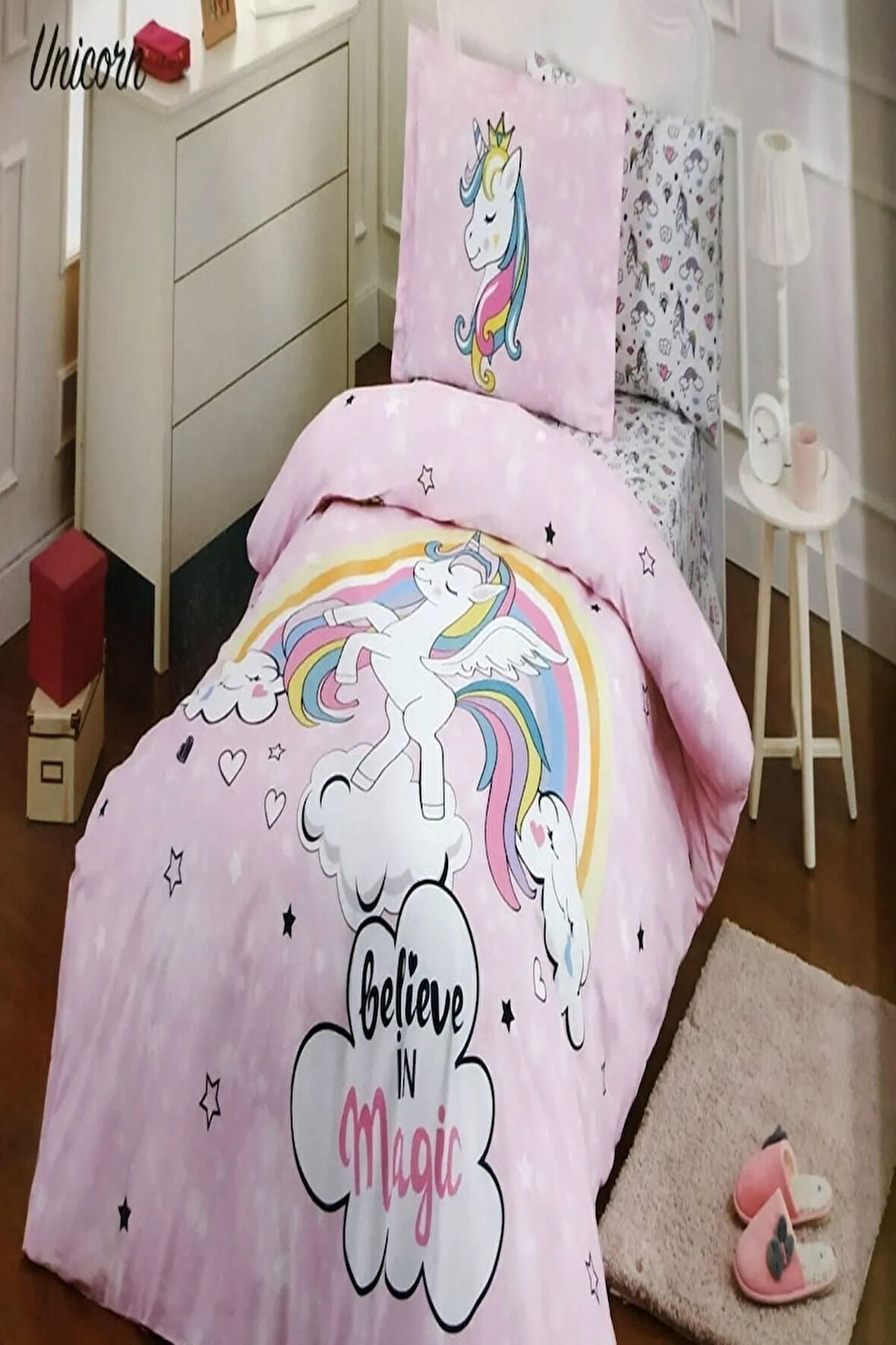 Tek Kişilik Ranforce Uyku Seti Unicorn Pembe