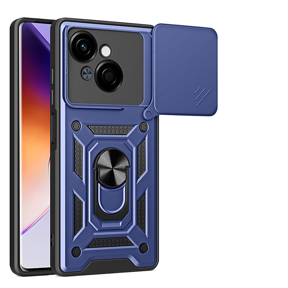Tecno Spark Go 1 2025 Kılıf Yüzüklü Standlı Manyetikli Kamera Sürgülü Armor Zırh