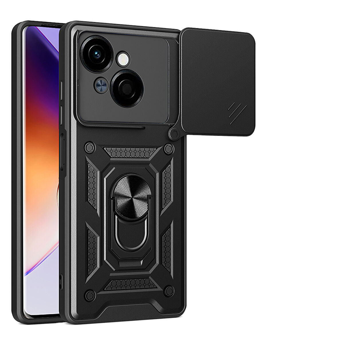 Tecno Spark Go 1 2025 Kılıf Yüzüklü Standlı Manyetikli Kamera Sürgülü Armor Zırh