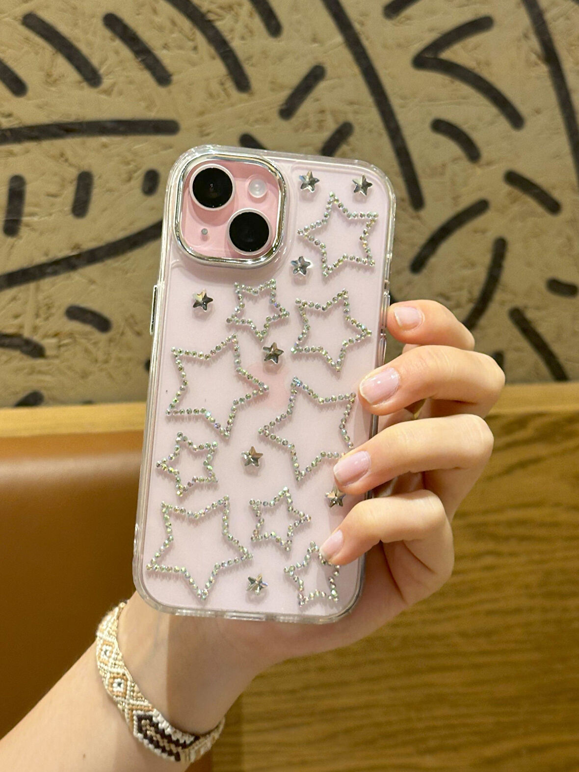 iPhone 14 Plus Uyumlu Hologram Yıldızlı Şeffaf Kılıf
