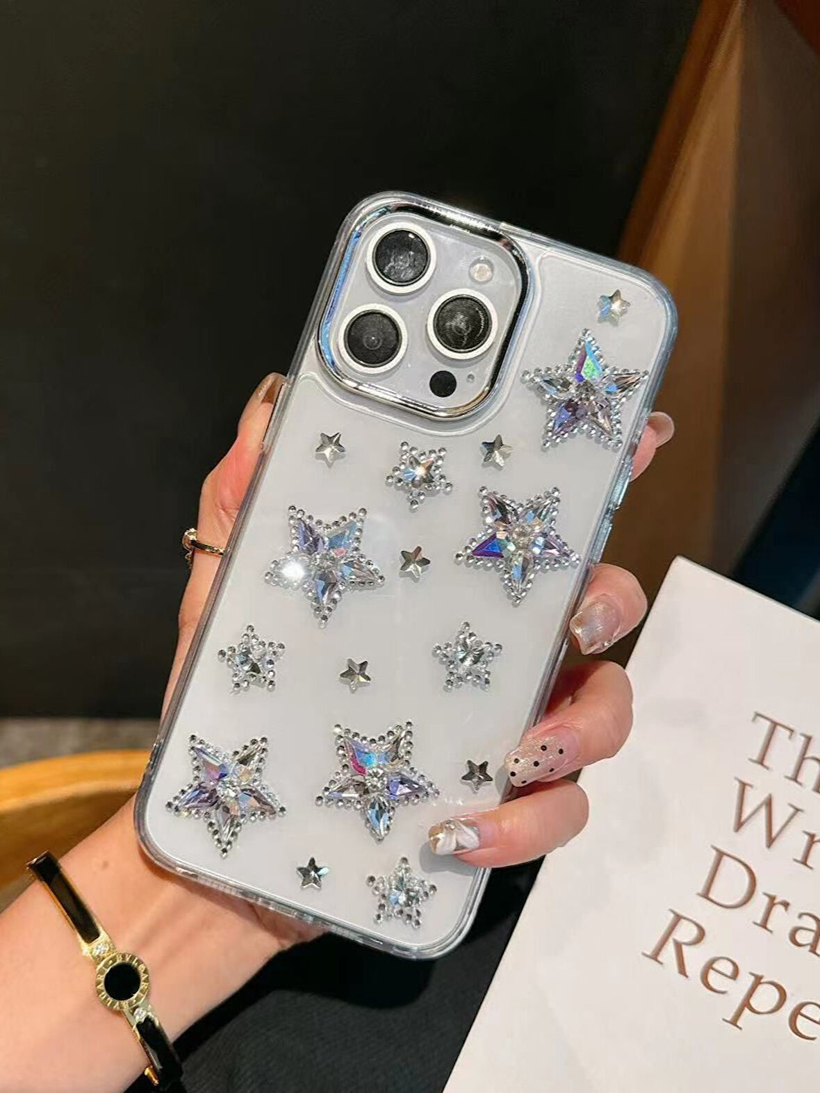 iPhone 14 Pro Max Uyumlu Renkli Kristal Taşlı Yıldızlı Şeffaf Kılıf