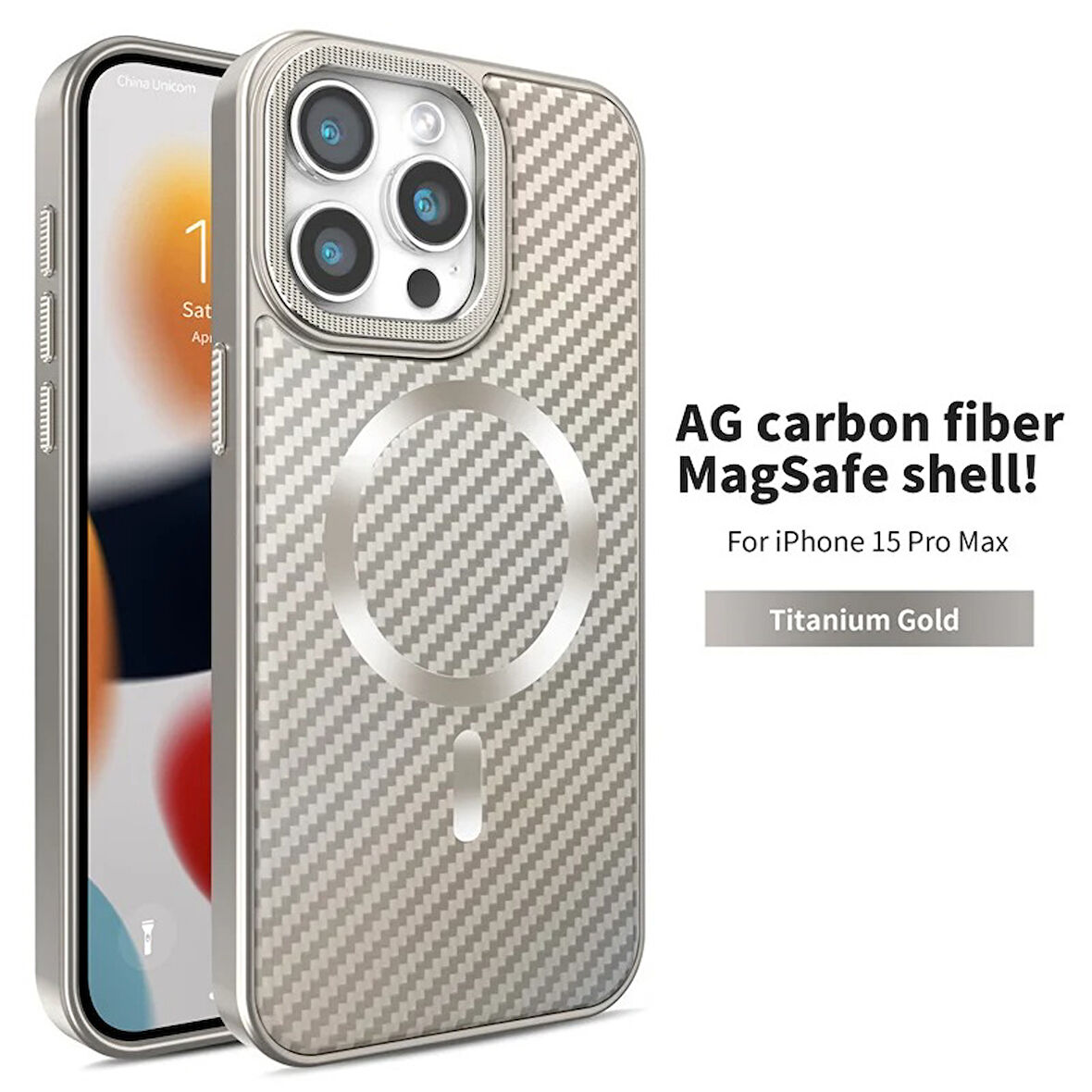 iPhone 15 Pro Max Uyumlu Titanyum Çöl Karbon Fiber MagSafe Özellikli Kılıf