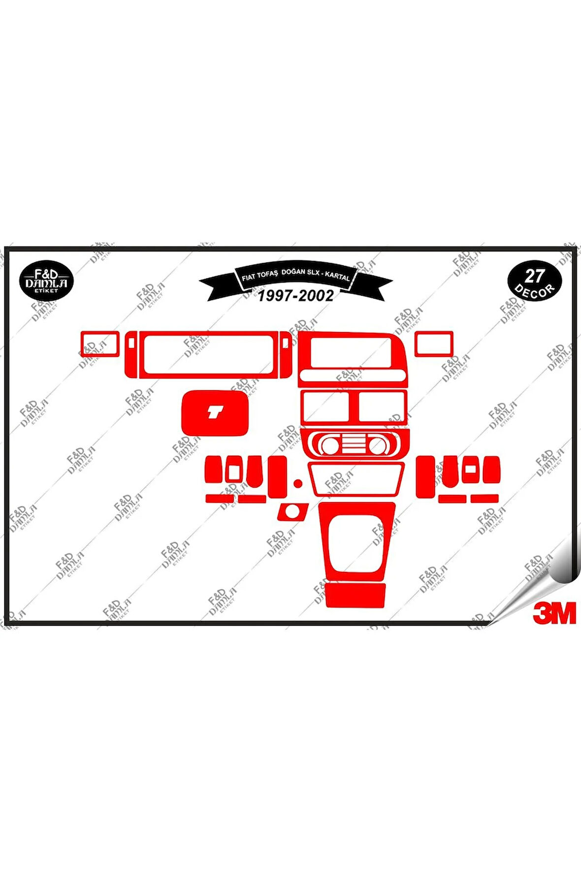 Fiat Tofaş DoğanSLX -Kartal 1997-2002 Torpido Konsol Trim Göğüs Maun Kaplama Set 27 Parça Kırmızı