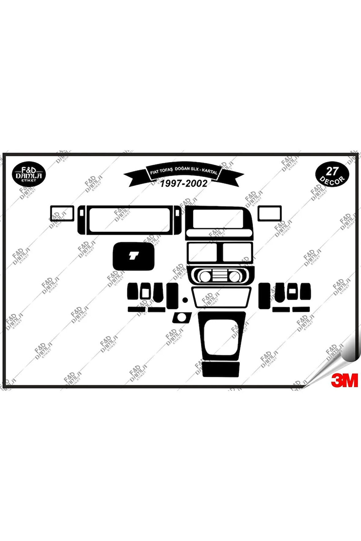 Fiat Tofaş DoğanSLX -Kartal 1997-2002 Torpido Konsol Trim Göğüs Maun Kaplama Set 27 Parça Siyah