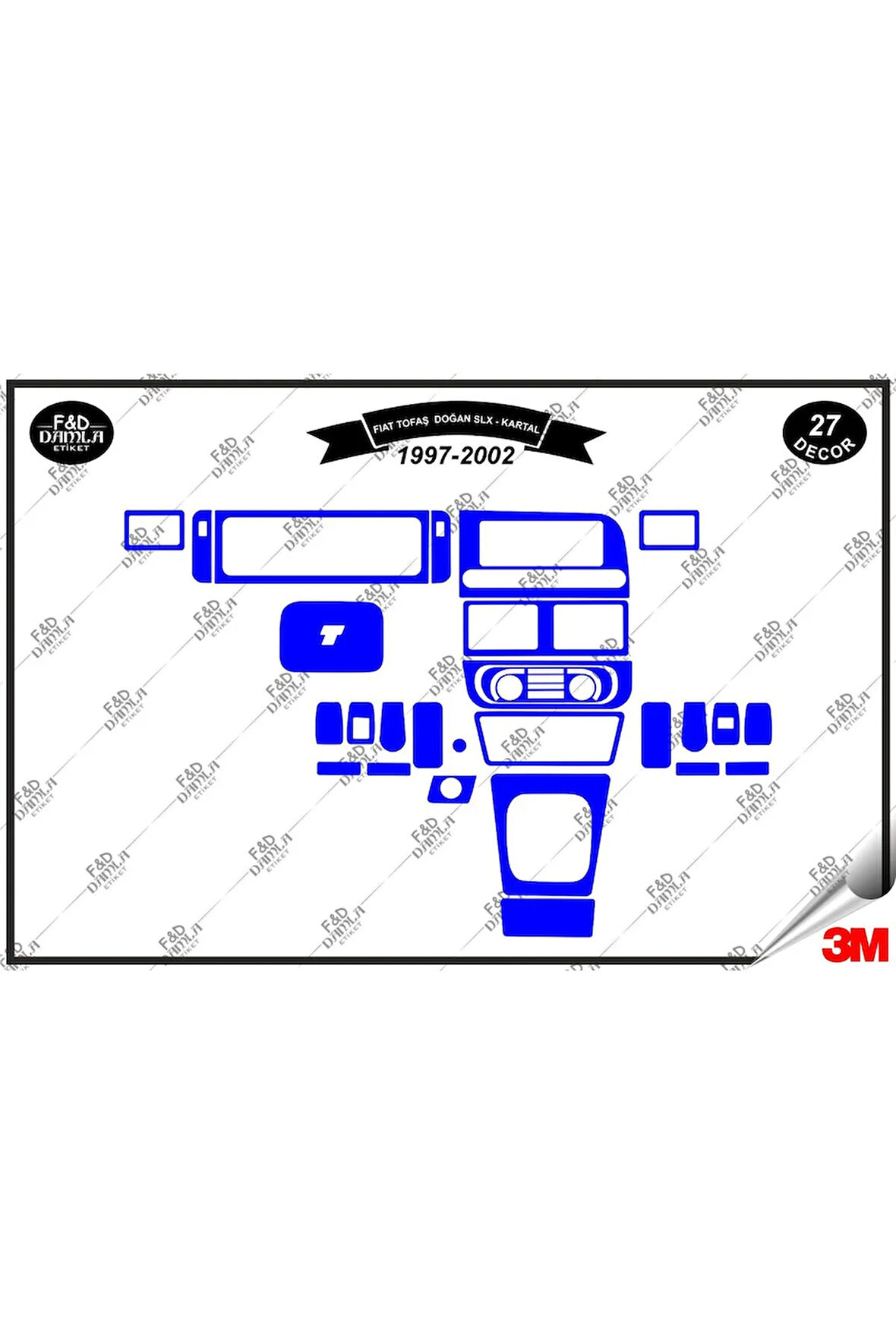 Fiat Tofaş DoğanSLX-Kartal 1997-2002 Torpido Konsol Trim Göğüs Maun Kaplama Set 27 Parça Mavi