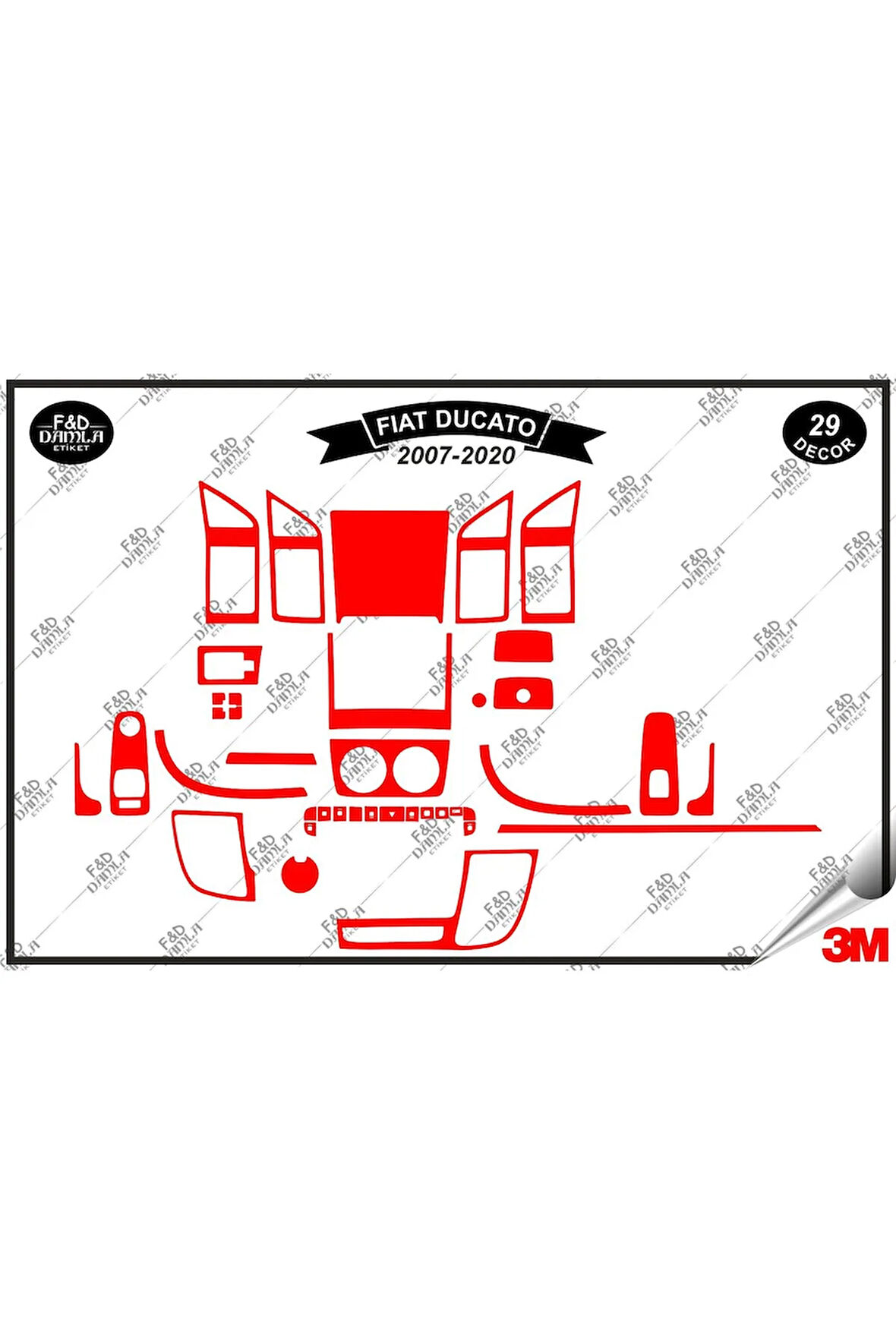 Fiat Ducato 2007/2020 Torpido Konsol Trim Göğüs Maun Kaplama Set 29 Parça Kırmızı
