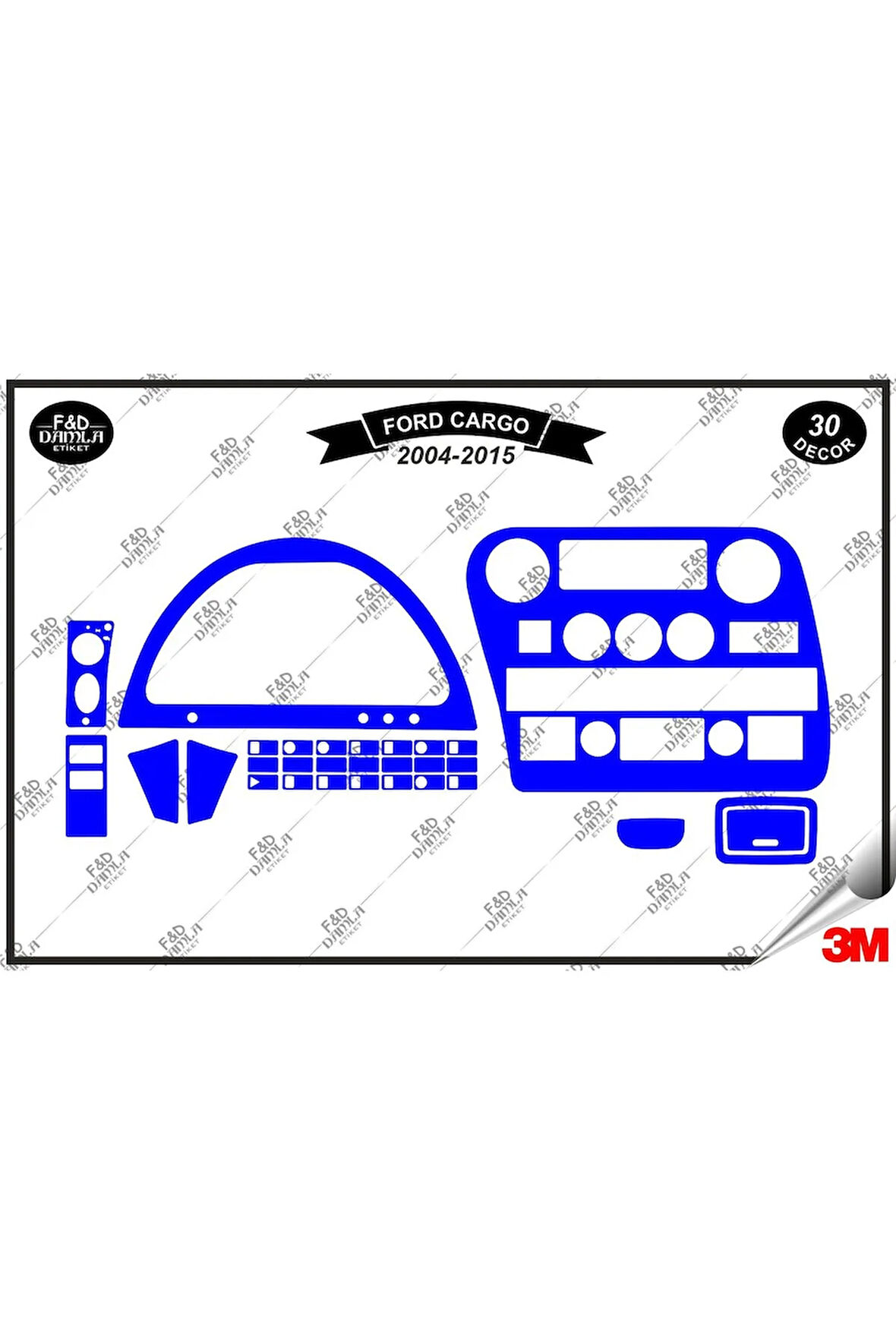 Ford Cargo Diji2004-2015 Torpido Konsol Trim Göğüs Maun Kaplama Set 30 Parça Mavi