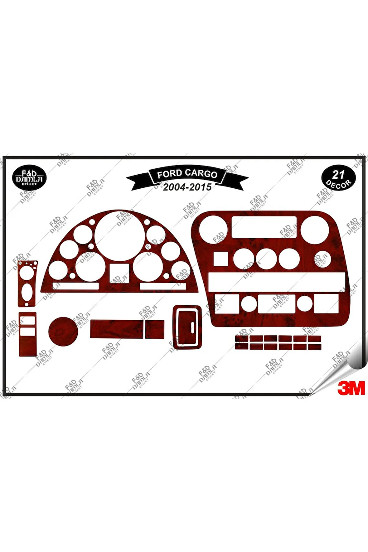 Ford Cargo Manuel 2004-2015 Torpido Konsol Trim Göğüs Maun Kaplama Set 21 Parça Maun