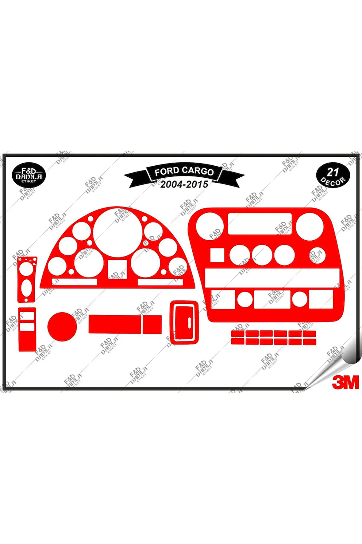 Ford Cargo Manuel 2004-2015 Torpido Konsol Trim Göğüs Maun Kaplama Set 21 Parça Kırmızı