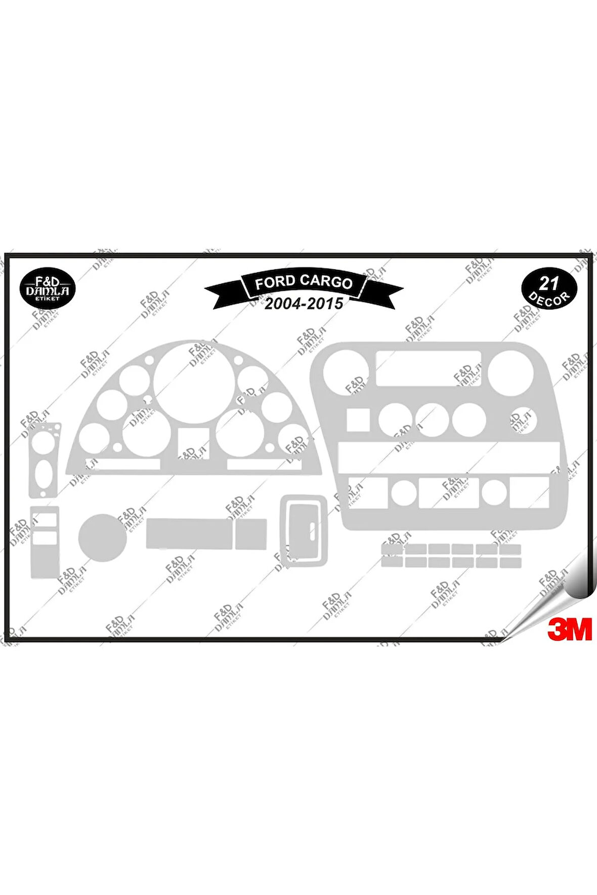 Ford Cargo Manuel 2004-2015 Torpido Konsol Trim Göğüs Maun Kaplama Set 21 Parça Gümüş