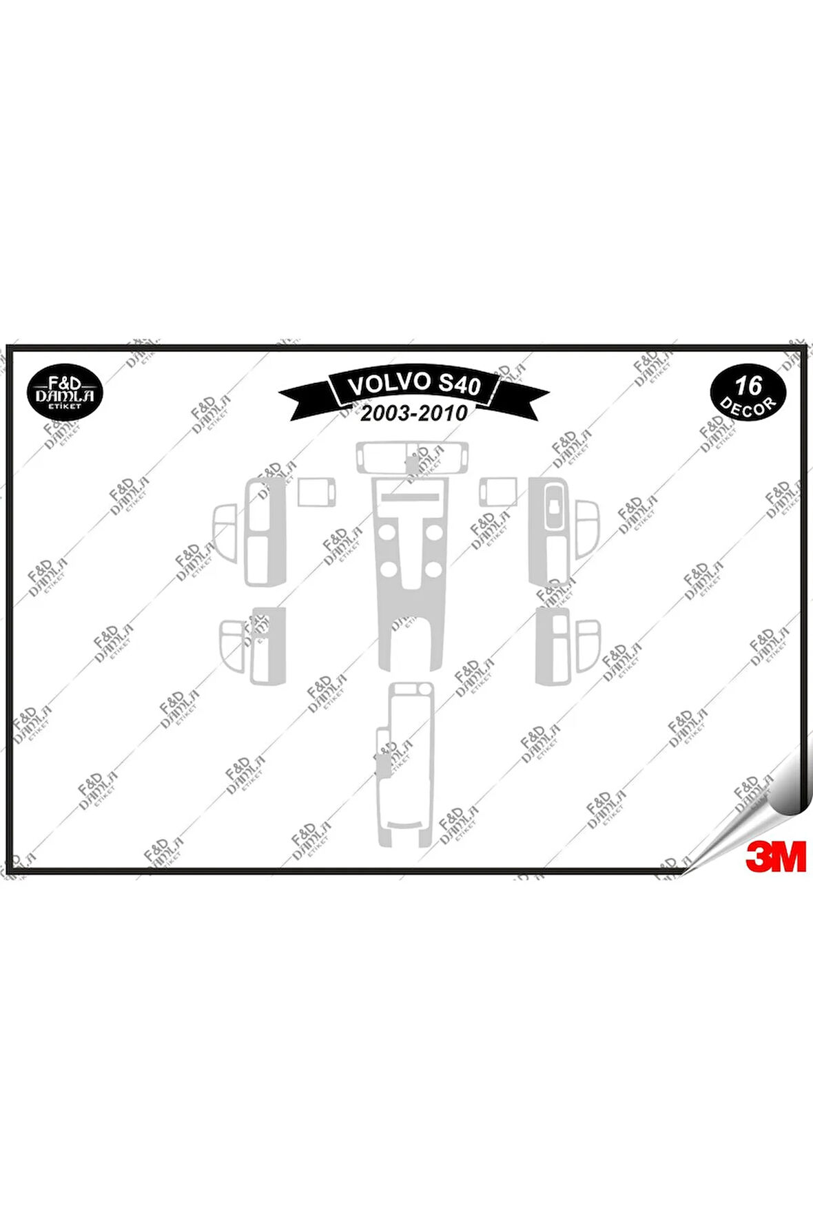 Volvo S40 (2003-2010) Torpido Konsol Trim Göğüs Maun Kaplama Set 16 Parça Gümüş