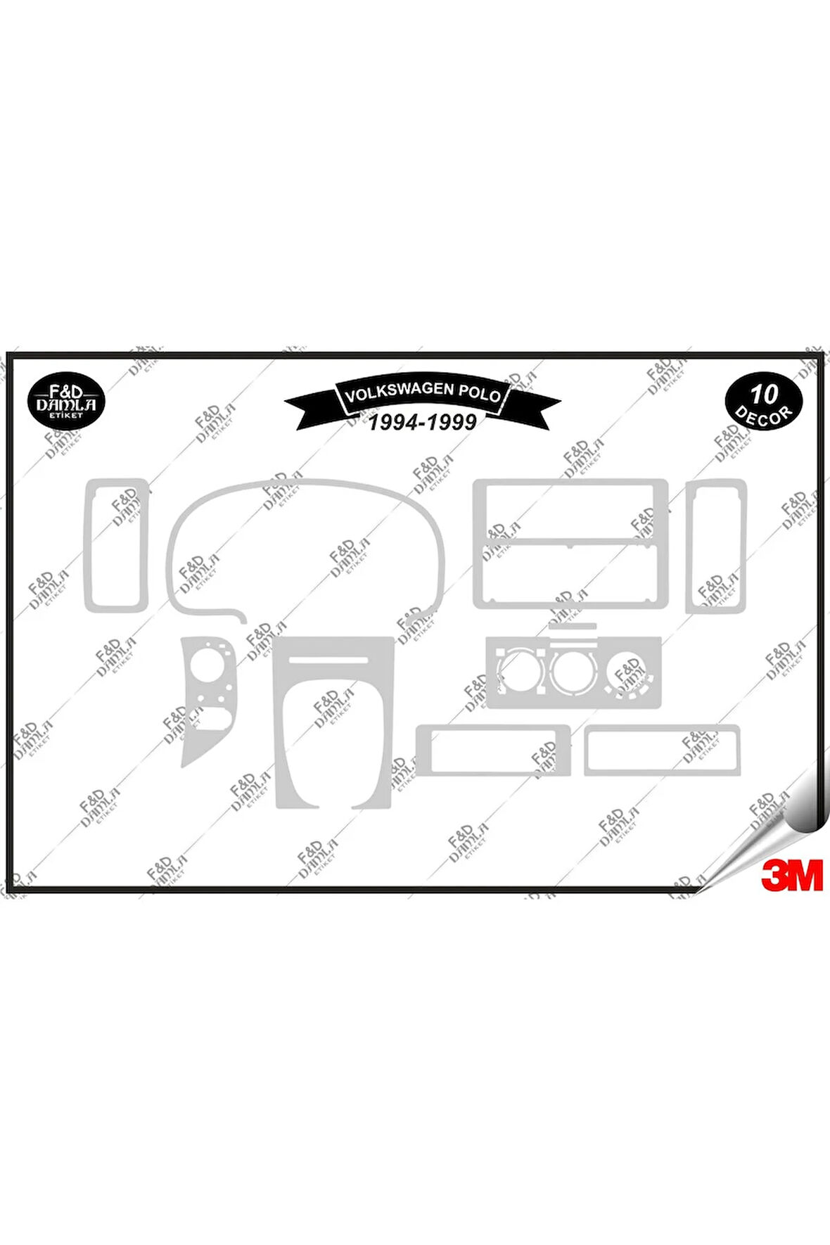 Volkswagen VW Polo 1994 1999 Torpido Konsol Trim Göğüs Maun Kaplama Set 10 Parça Gümüş