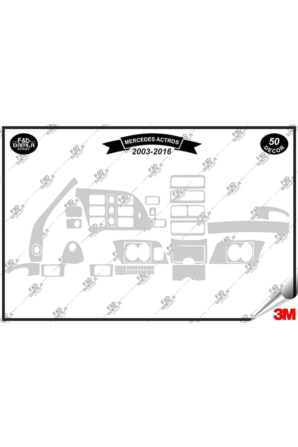 Mercedes Actros 2003-2016 Torpido Konsol Trim Göğüs Maun Kaplama Set 50 Parça Gümüş