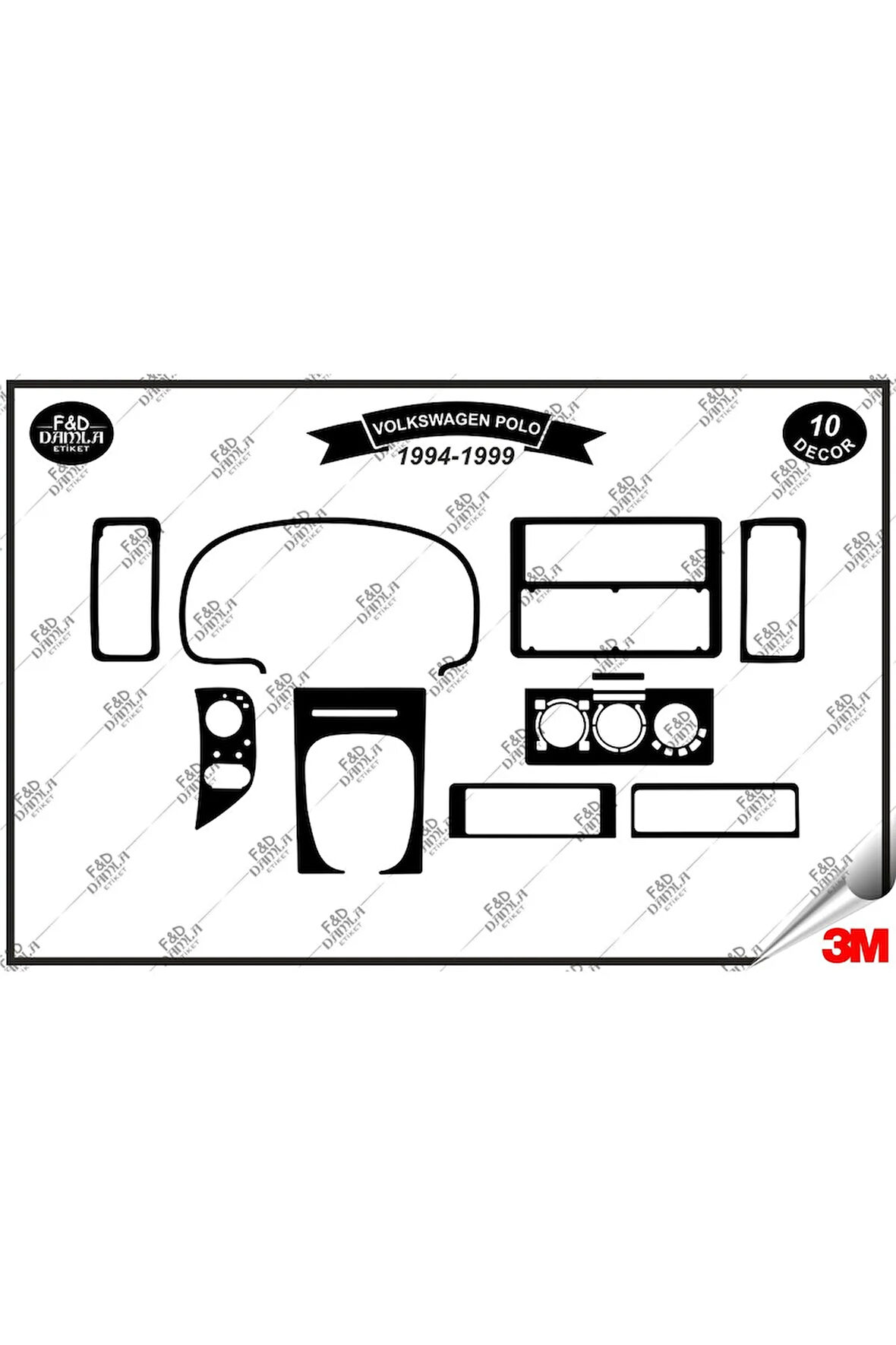 Volkswagen VW Polo 1994 1999 Torpido Konsol Trim Göğüs Maun Kaplama Set 10 Parça Siyah
