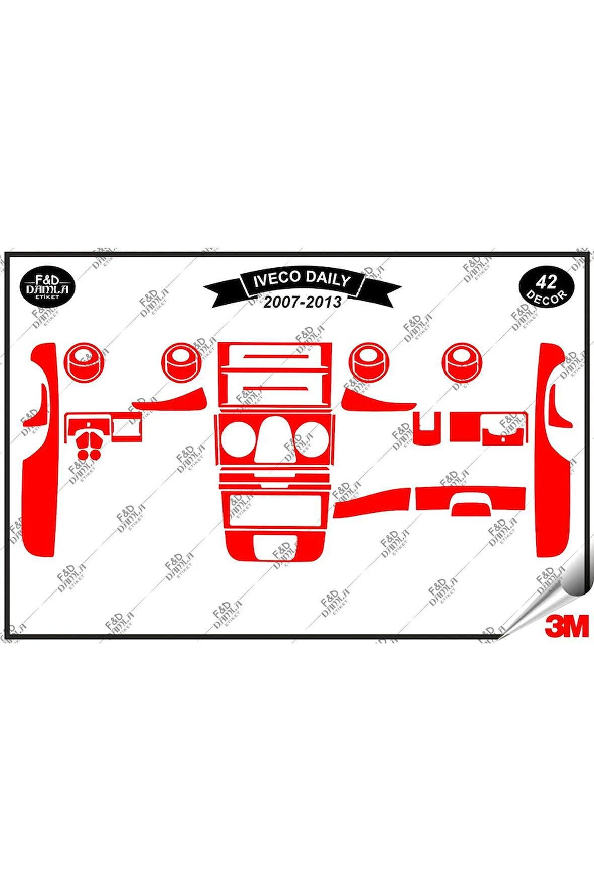 İveco Daily 2007-2013 Torpido Konsol Trim Göğüs Maun Kaplama Set 42 Parça Kırmızı