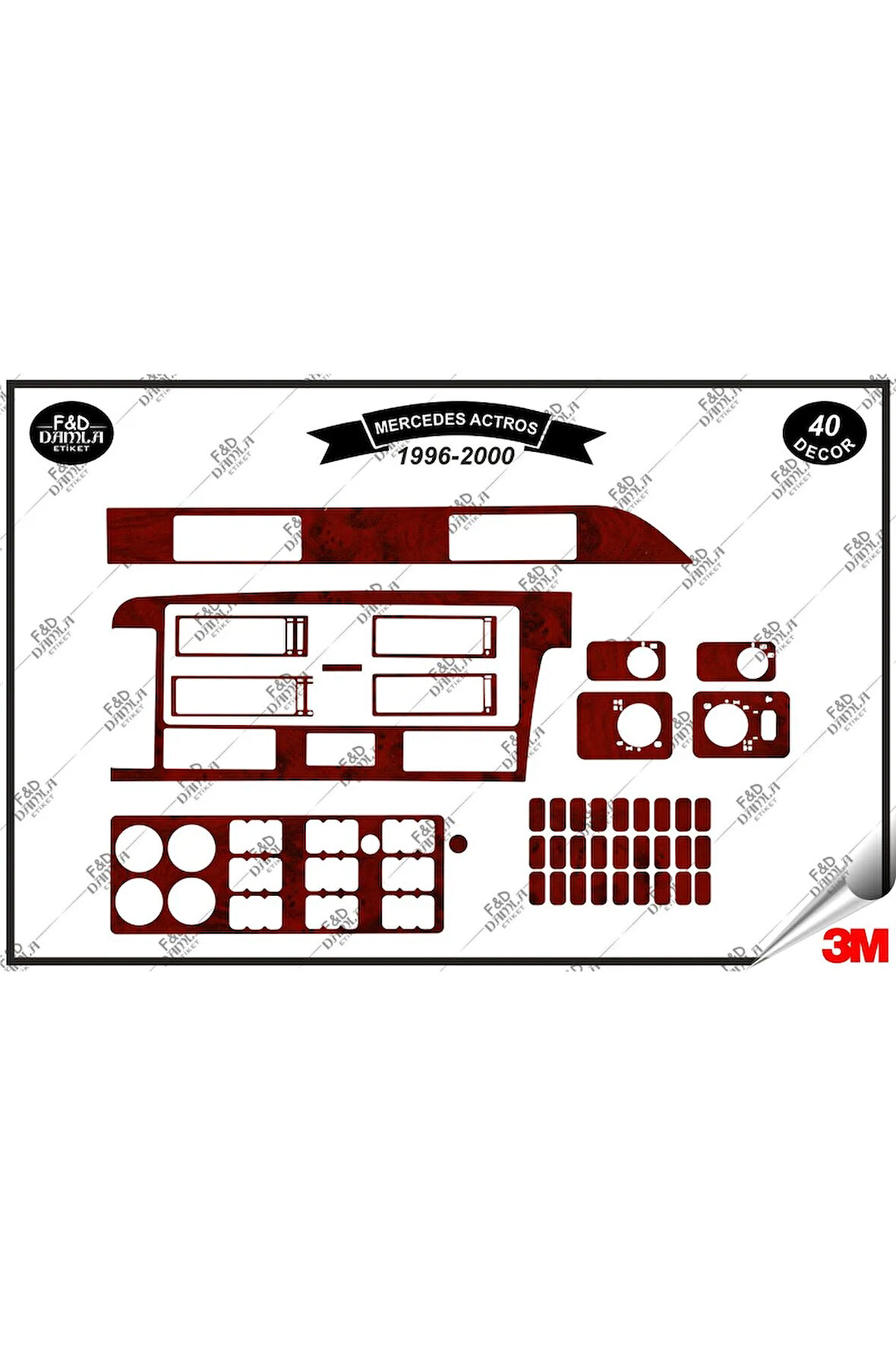 Mercedes Actros 1996-2000 Torpido Konsol Trim Göğüs Maun Kaplama Set 40 Parça Maun