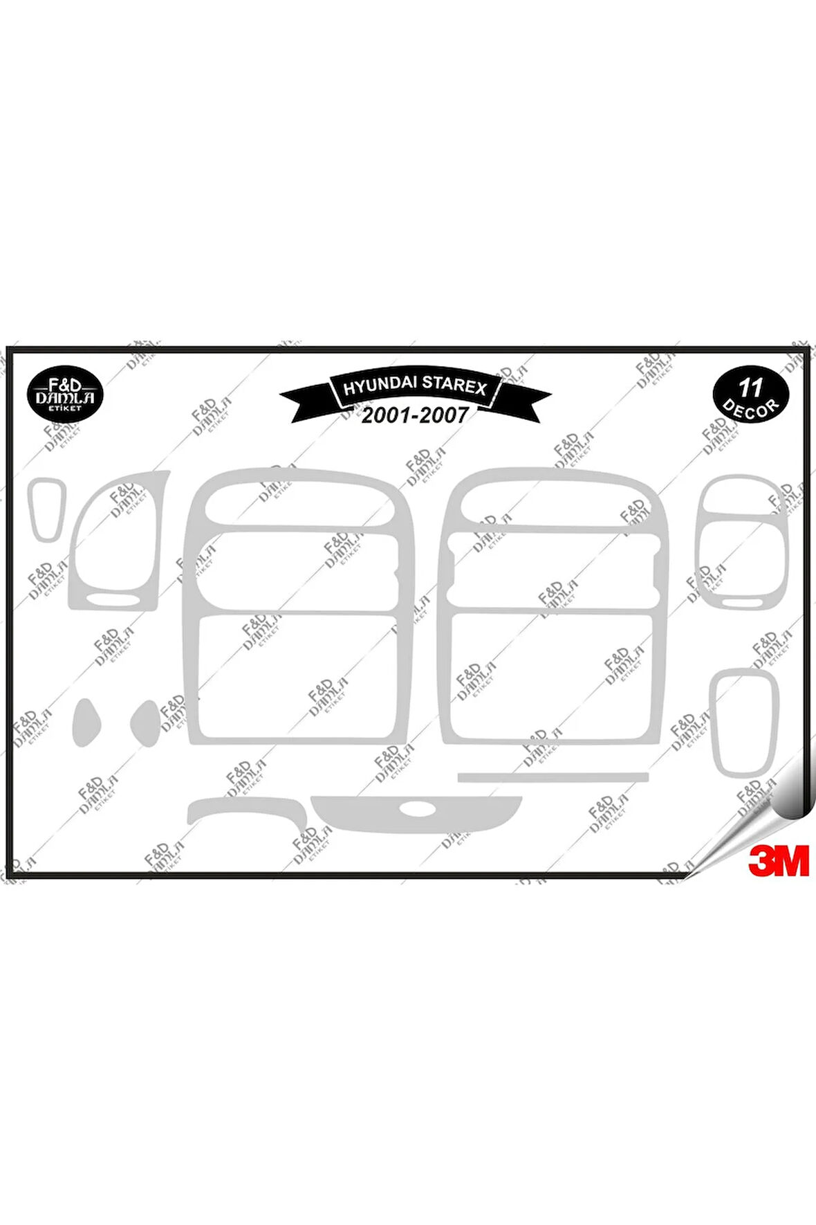 Hyundaı Starex 2001-2007 Torpido Konsol Trim Göğüs Maun Kaplama Set 11 Parça Gümüş