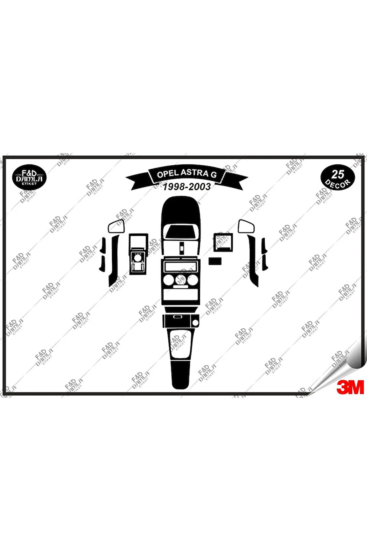 Opel Astra G 1998-2003 Torpido Konsol Trim Göğüs Maun Kaplama Set 25 Parça Siyah