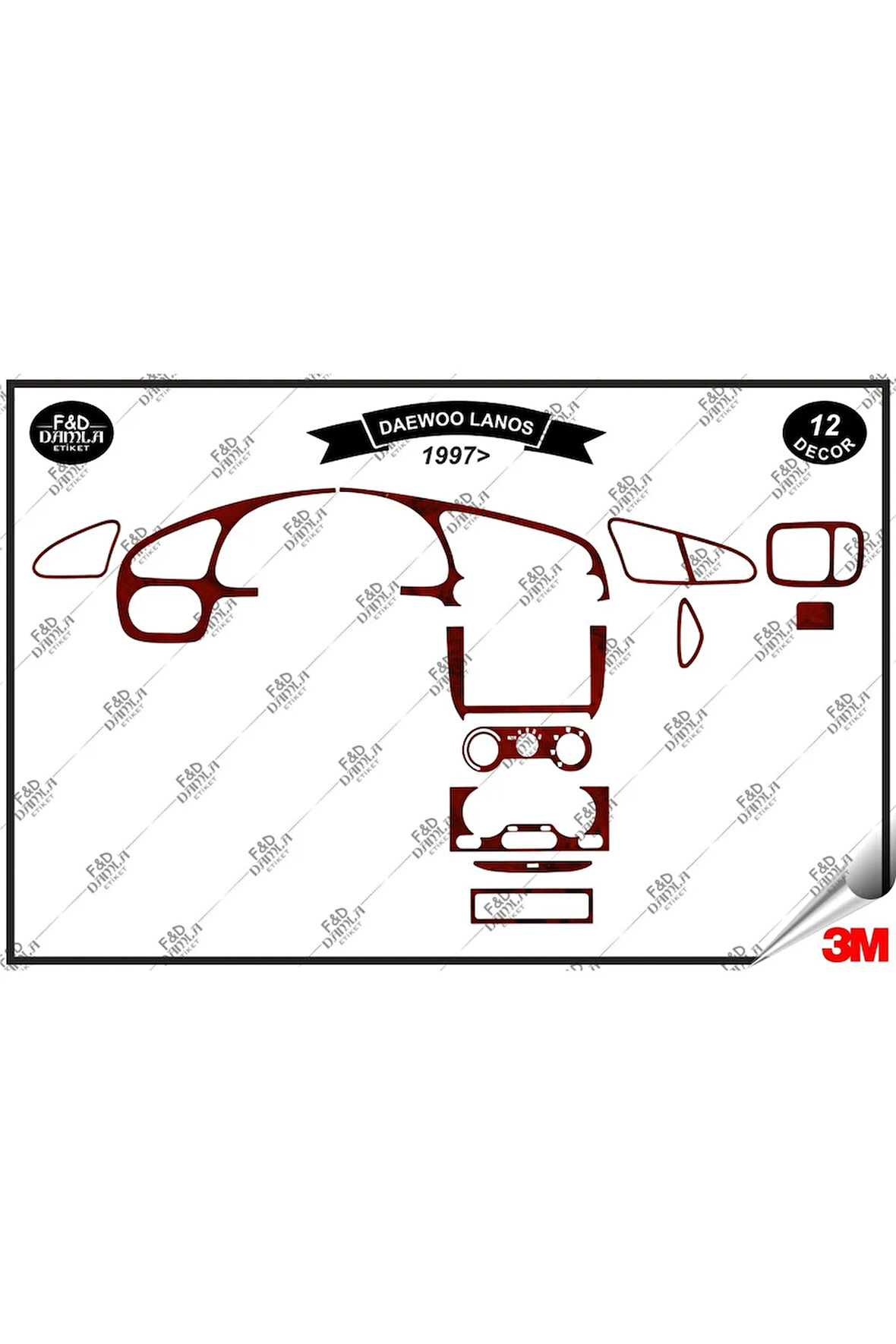 Daewoo Lanos 1997 Torpido Konsol Trim Göğüs Maun Kaplama Set 12 Parça Maun