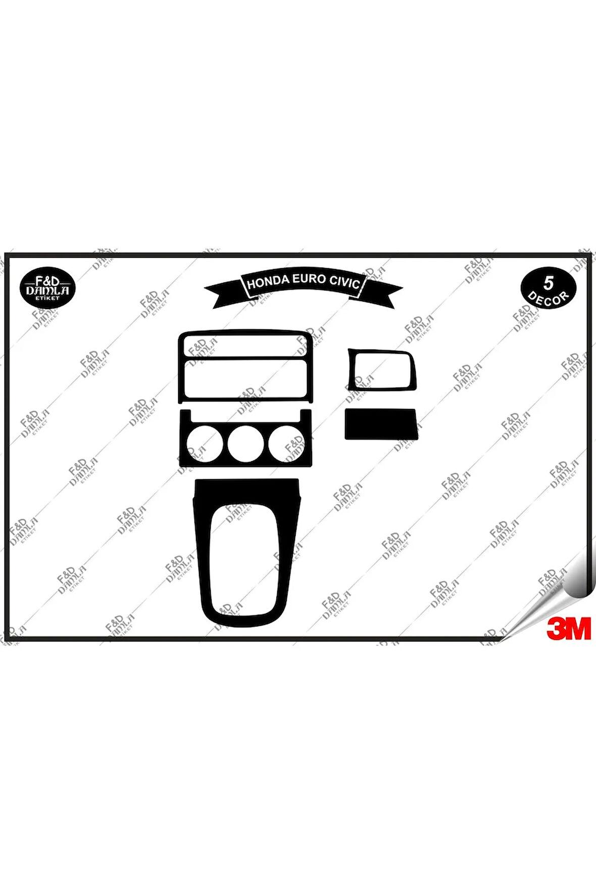 Honda Euro Civic Torpido Konsol Trim Göğüs Maun Kaplama Set 5 Parça Siyah