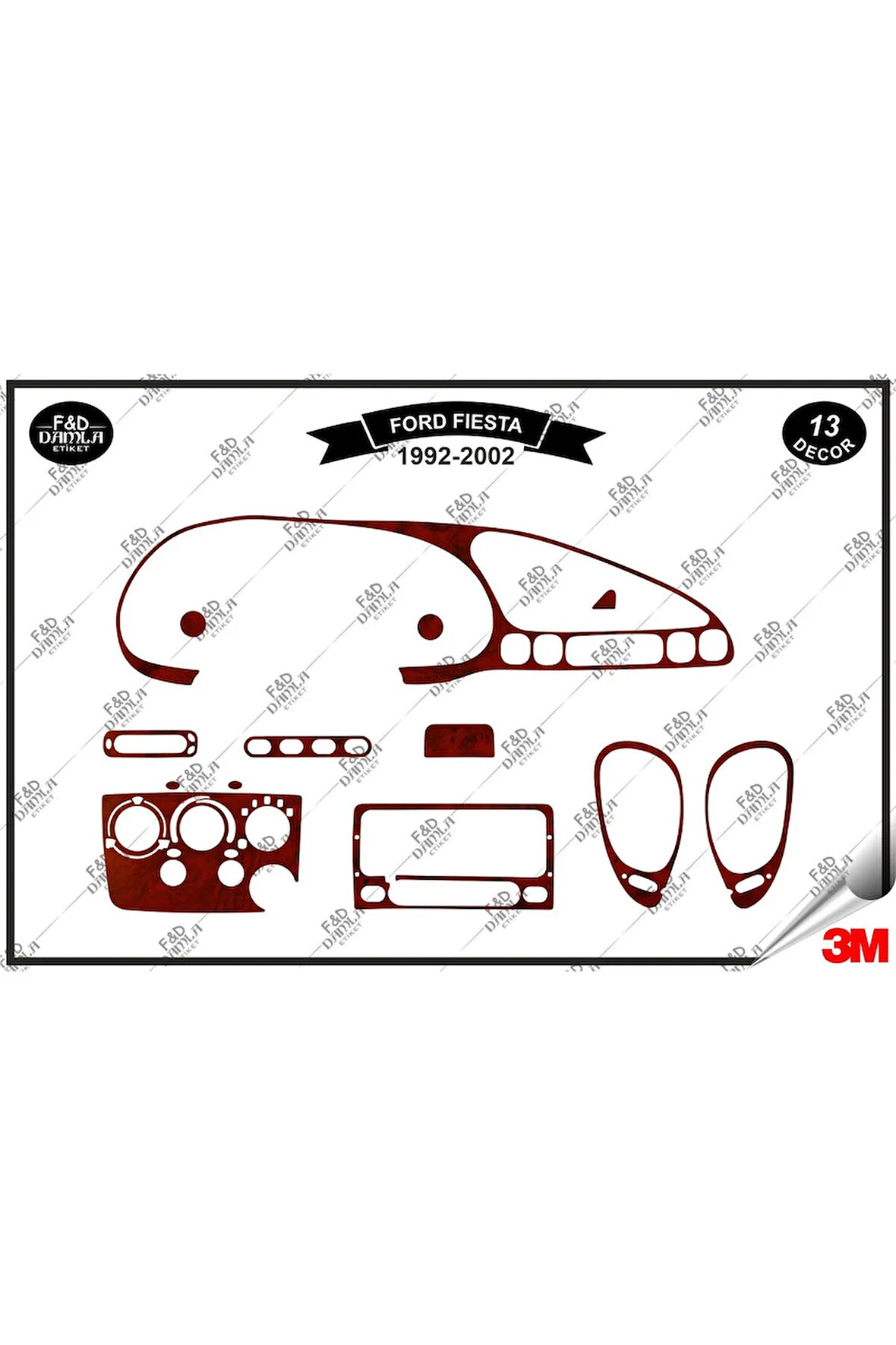 Fiesta 1992-2002 Torpido Konsol Trim Göğüs Maun Kaplama Set 13 Parça Maun