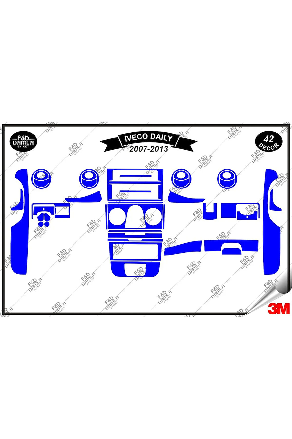İveco Daily 2007-2013 Torpido Konsol Trim Göğüs Maun Kaplama Set 42 Parça Mavi