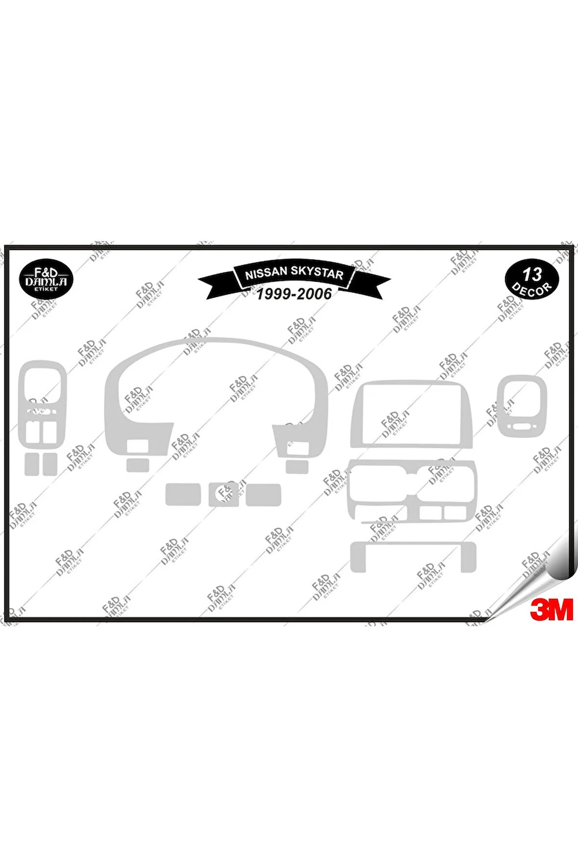 Nissan Pick-up Skystar 1999-2006 Torpido Konsol Trim Göğüs Maun Kaplama Set 13 Parça Gümüş
