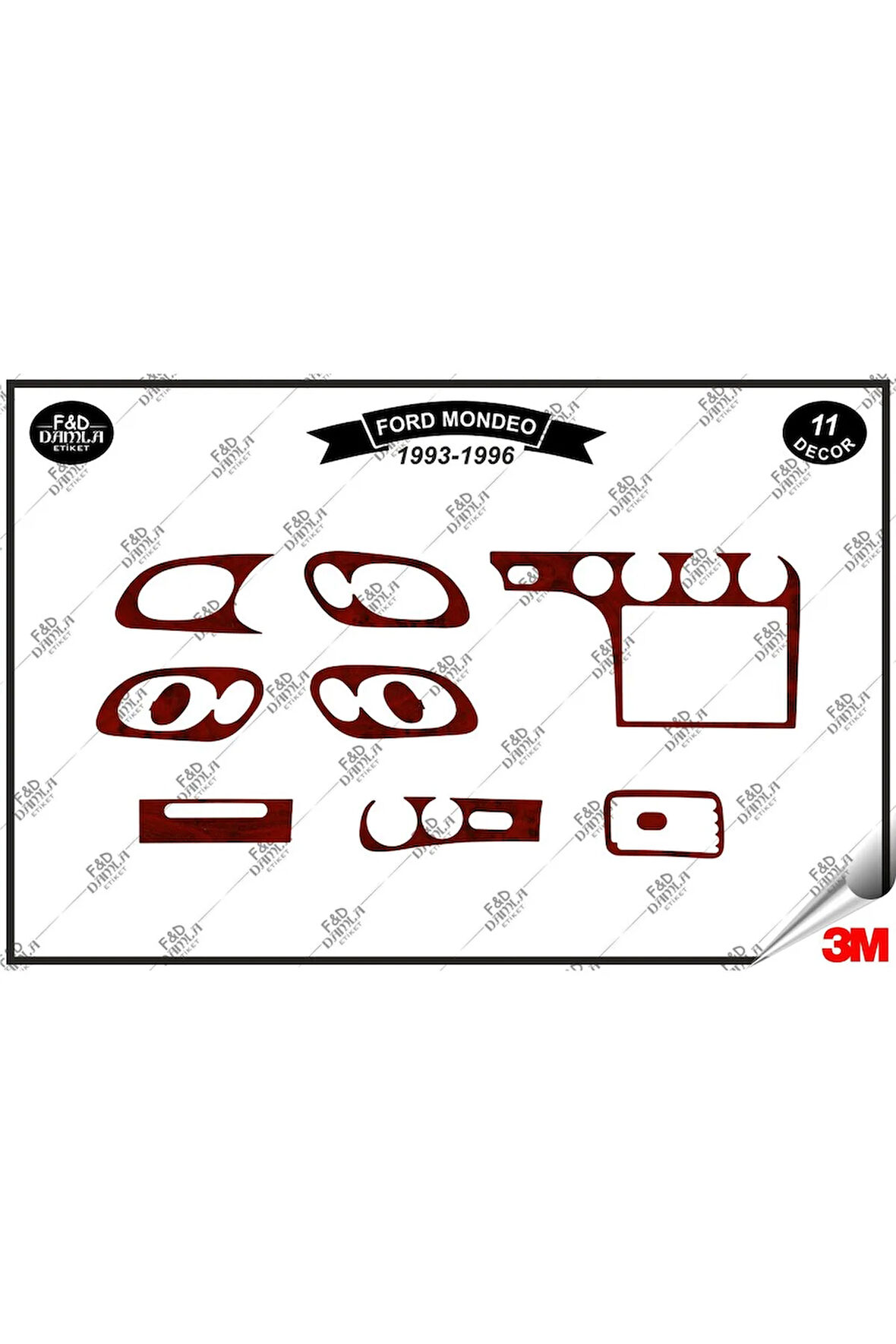 Ford Mondeo 1993-1996 Torpido Konsol Trim Göğüs Maun Kaplama Set 11 Parça Maun