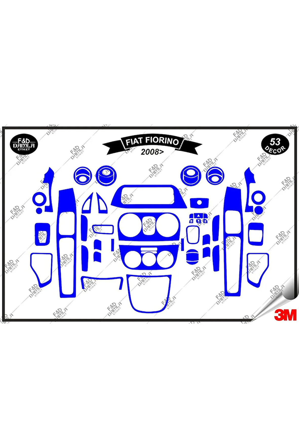 Fiat Fiorino 2008 Torpido Konsol Trim Göğüs Maun Kaplama Set 53 Parça Mavi