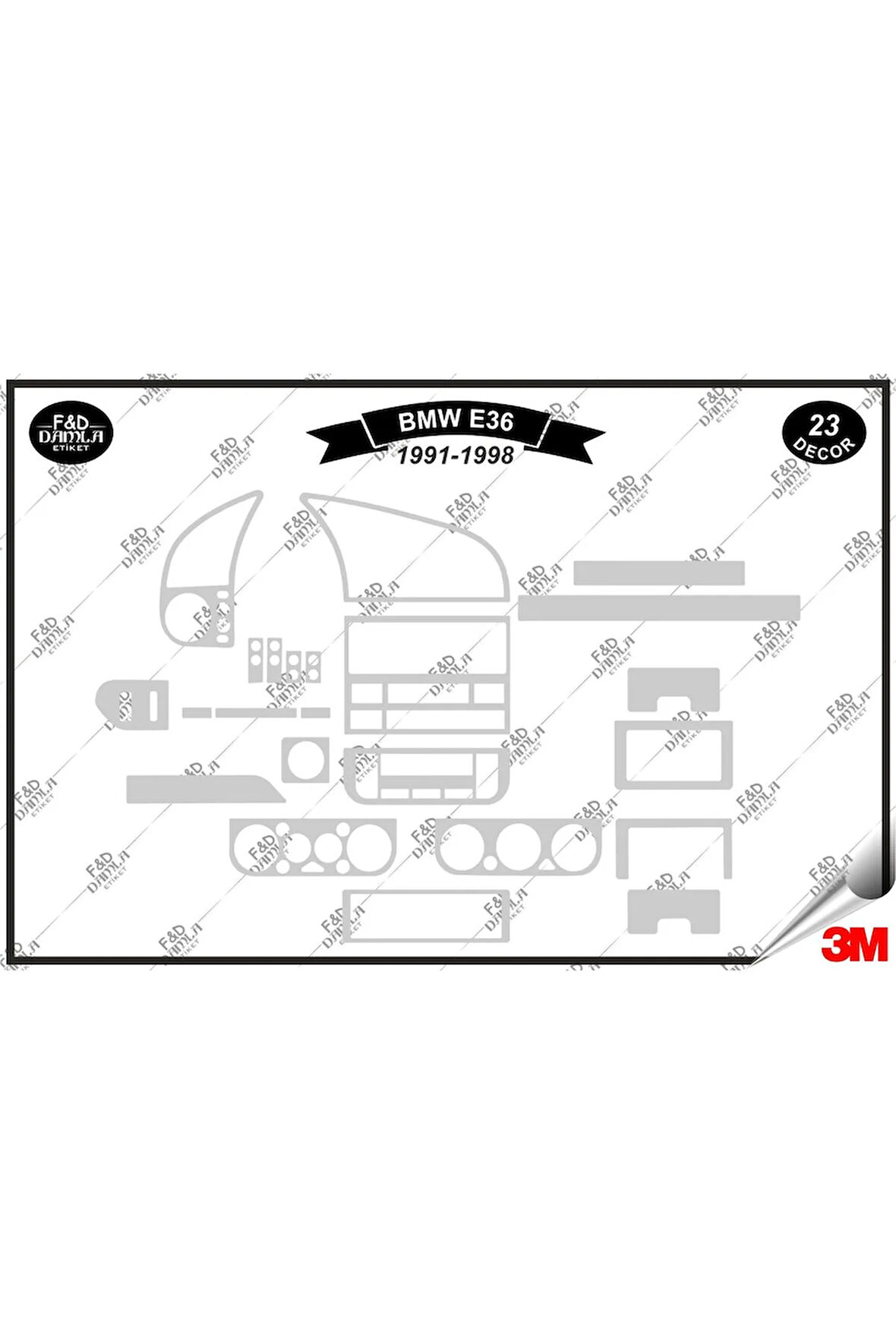 Bmw E 36 1991-1998 Torpido Konsol Trim Göğüs Maun Kaplama Set 23 Parça Gümüş