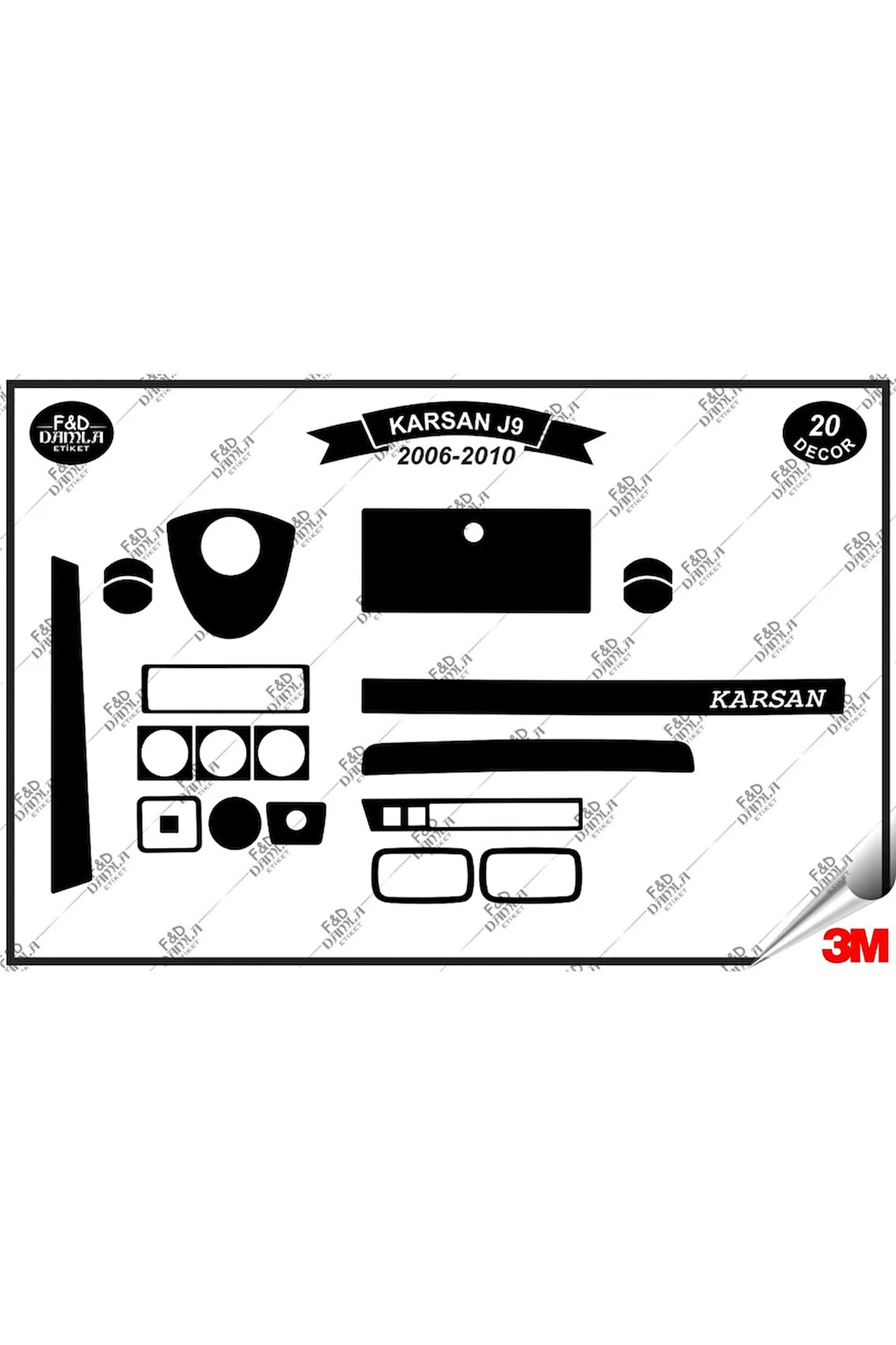 Karsan J9 2006-2010 Torpido Konsol Trim Göğüs Maun Kaplama Set 20 Parça Siyah