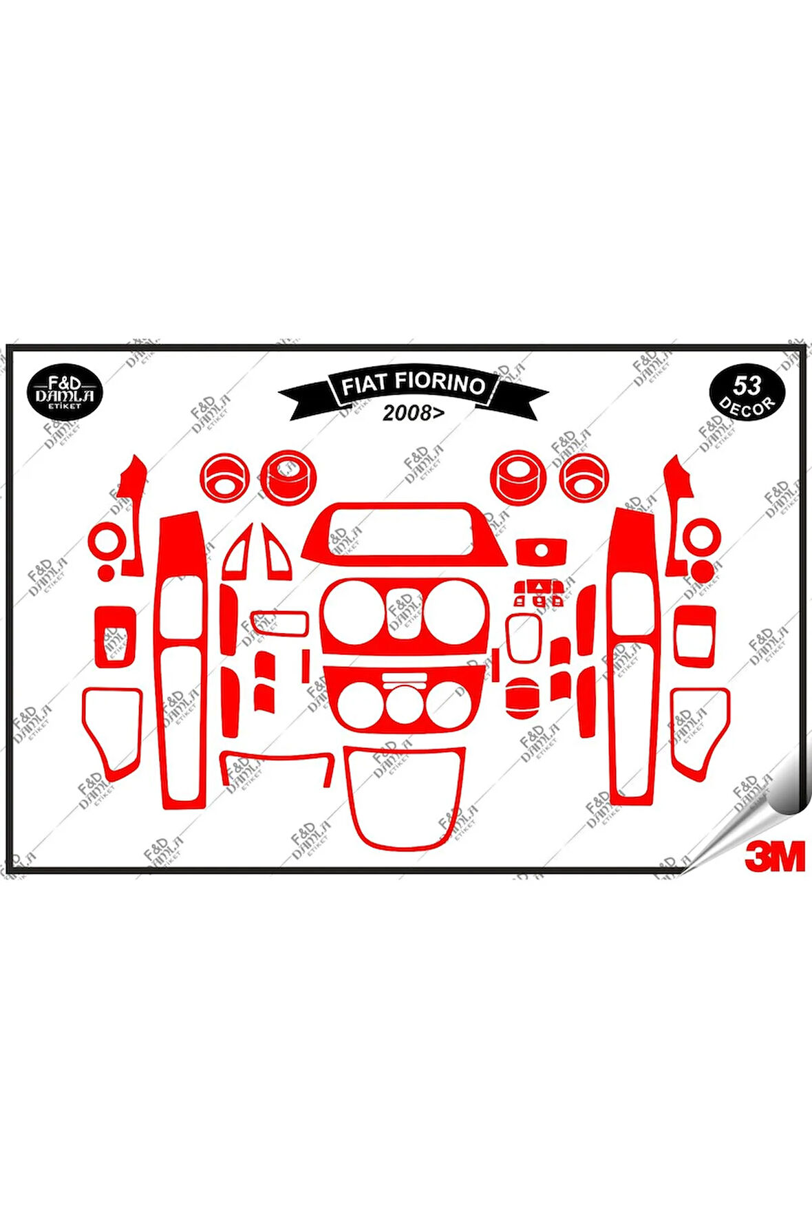 Fiat Fiorino 2008 Torpido Konsol Trim Göğüs Maun Kaplama Set 53 Parça Kırmızı