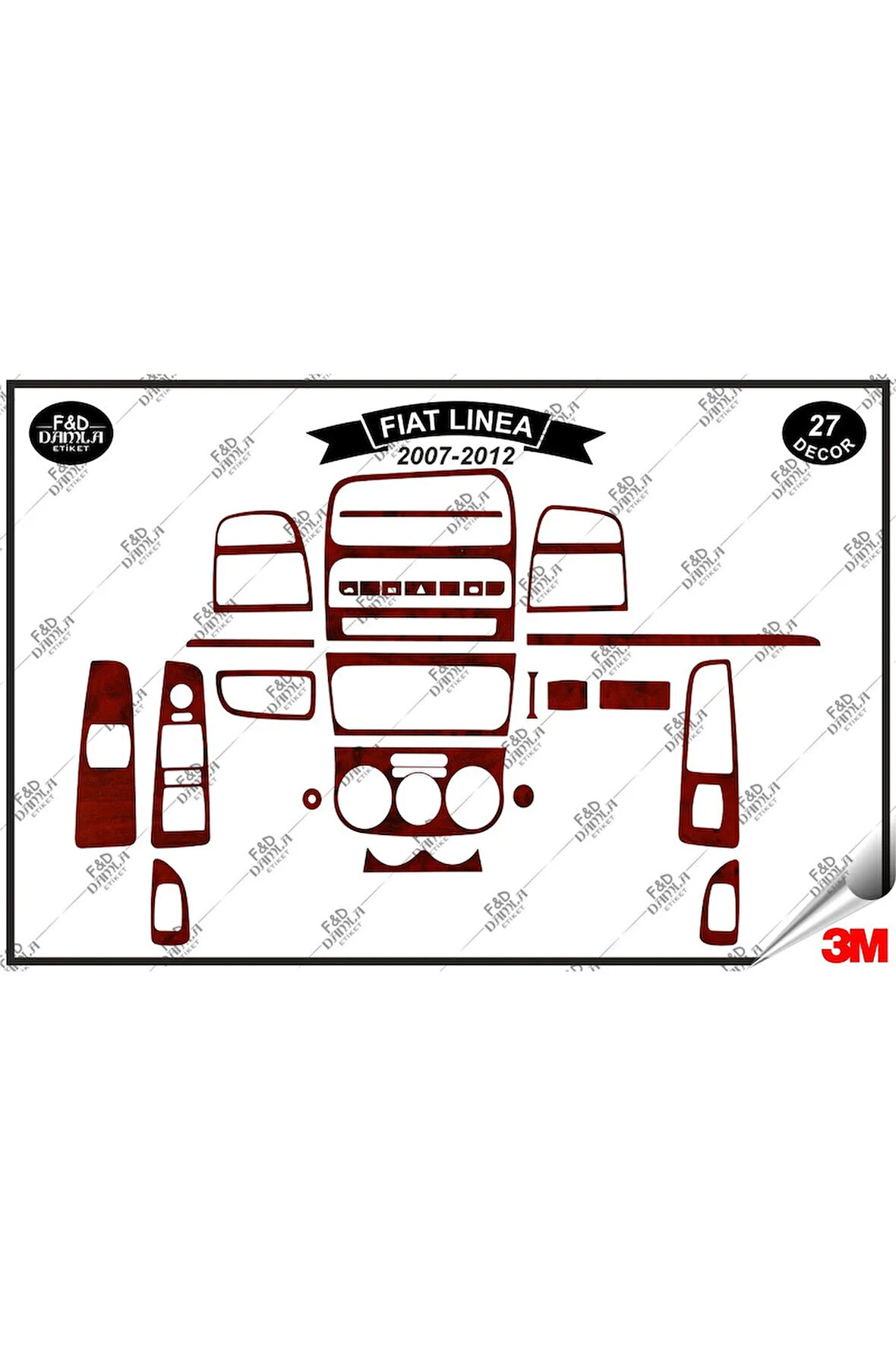 Fiat Linea 2007-2012 Torpido Konsol Trim Göğüs Maun Kaplama Set 27 Parça Maun