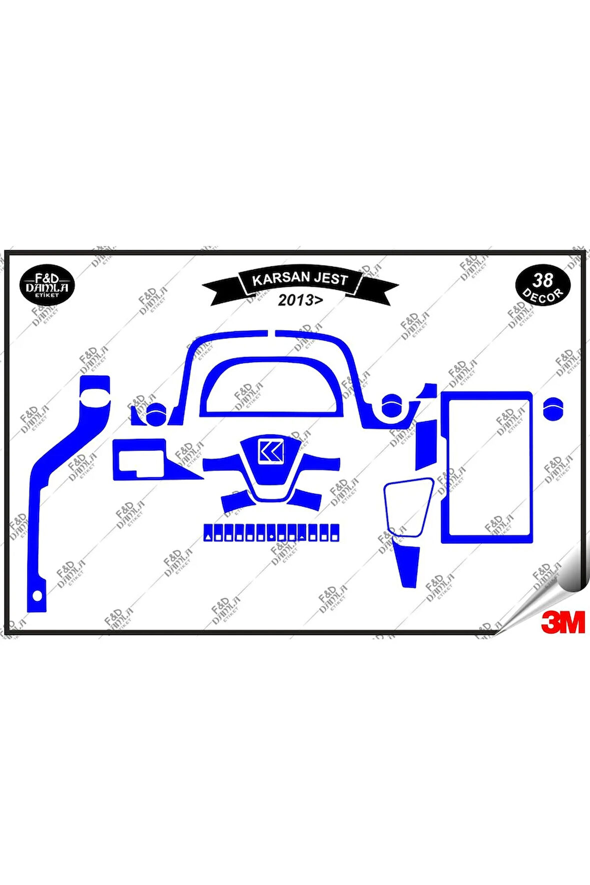 Karsan Jest 2013 Torpido Konsol Trim Göğüs Maun Kaplama Set 38 Parça Mavi