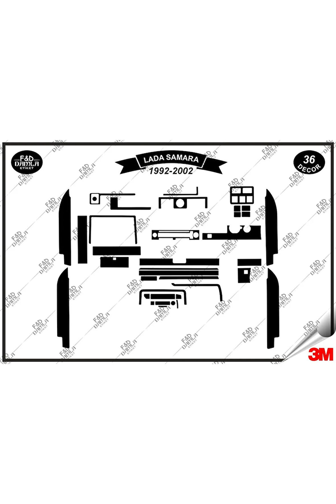 Lada Samara 1992- 2002 Torpido Konsol Trim Göğüs Maun Kaplama Set 36 Parça Siyah