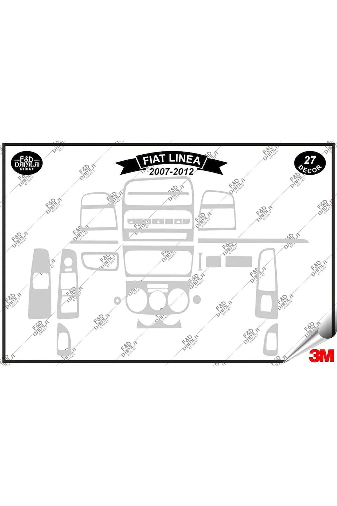 Fiat Linea 2007-2012 Torpido Konsol Trim Göğüs Maun Kaplama Set 27 Parça Gümüş