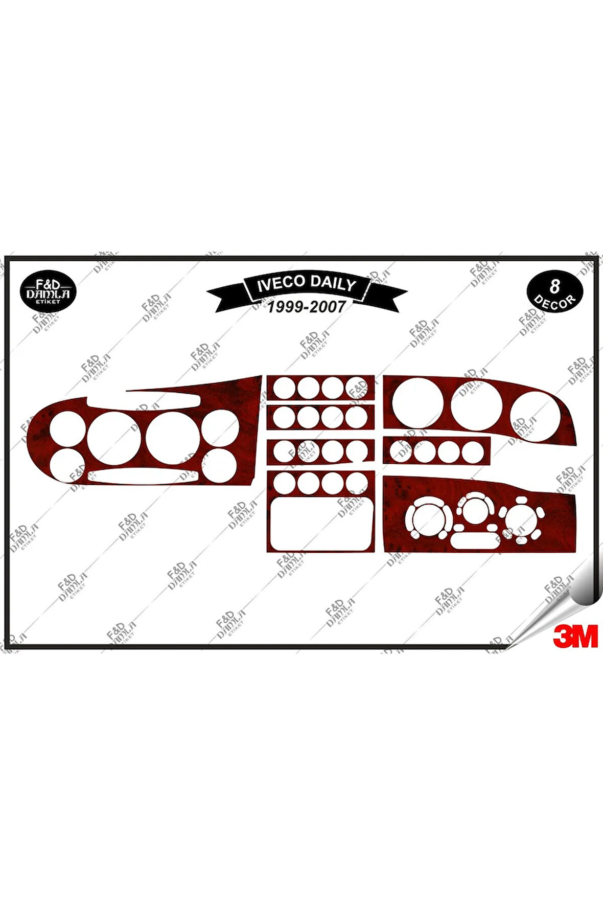 İveco Daily 1999-2007 Torpido Konsol Trim Göğüs Maun Kaplama Set 8 Parça Maun