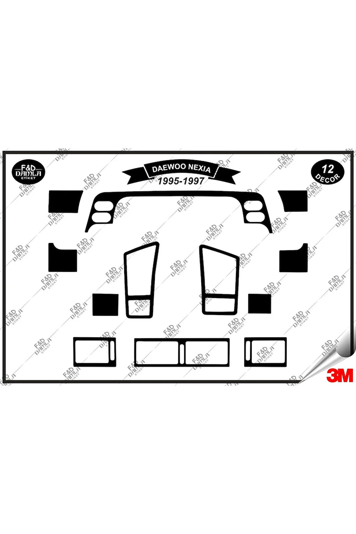 Daewoo Nexia 1995-1997 Torpido Konsol Trim Göğüs Maun Kaplama Set 12 Parça Siyah