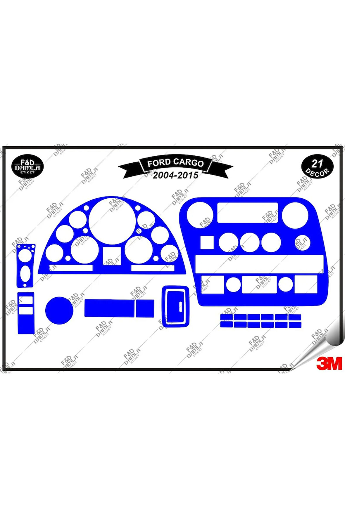 Ford Cargo Manuel 2004-2015 Torpido Konsol Trim Göğüs Maun Kaplama Set 21 Parça Mavi